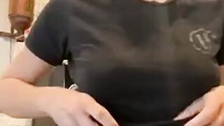 Barista tits flashing