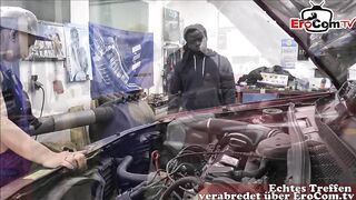 Threesome In Workshop With 2 Car Mechanics