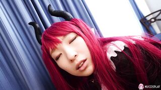 Redhead Asian babe Ouka Yamashita sucks and fucks with a rubber cock.