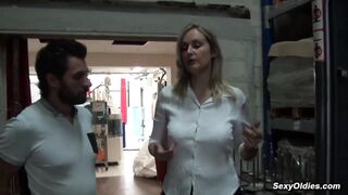 Tall French MILF Melany Paris sucks and fucks in the warehouse she works at