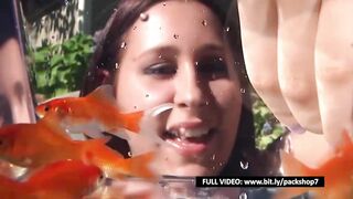 Hungry woman can't resist and devours all her fish - vore giantess