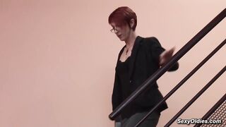 Redhead French mature Katy Morlait fucked at work